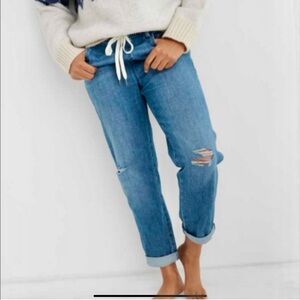Aerie drawstring chambray denim distressed jeans high-rise elastic waist XS NWT